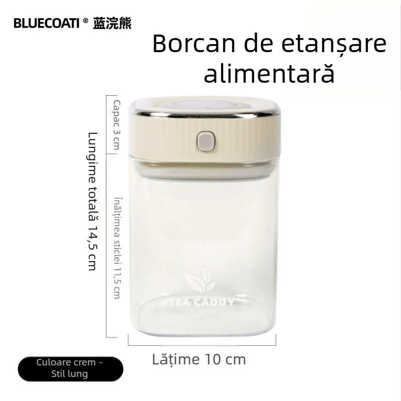 Borcan din sticlă pentru cafea boabe, capac etanș, recipient alimentar pentru ceai și gustări
