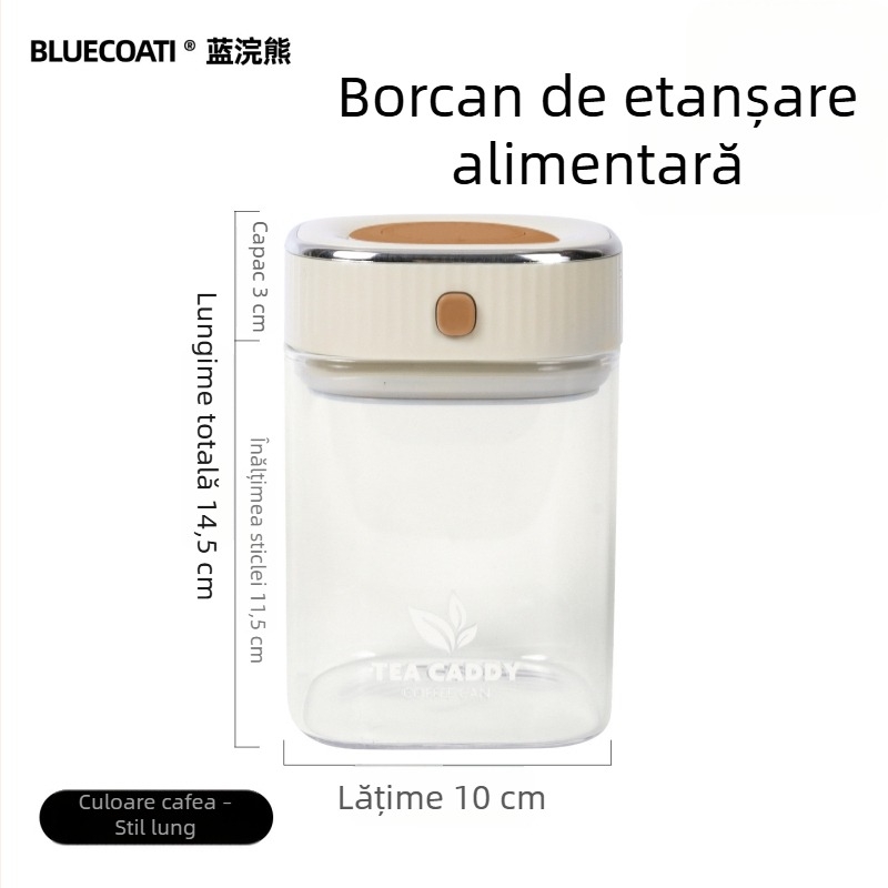 Borcan din sticlă pentru cafea boabe, capac etanș, recipient alimentar pentru ceai și gustări