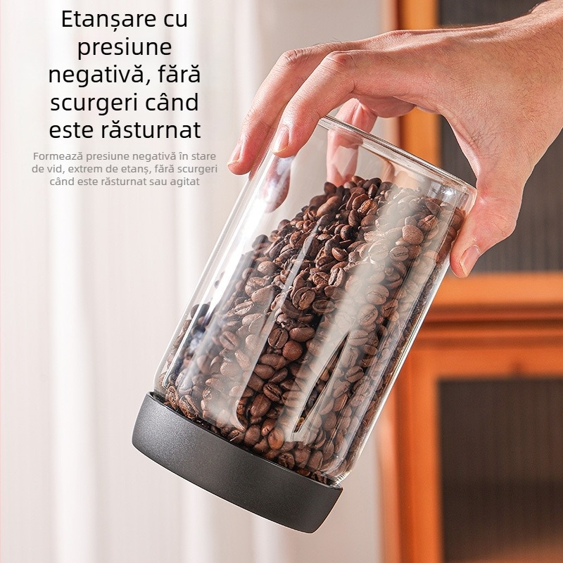 Recipient din sticlă sigilat în vid, pentru cafea, ceai, fructe uscate și cereale