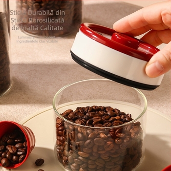 Recipient din sticlă borosilikată, sigilat în vid, pentru boabe de cafea și ceai, 800–1000 ml