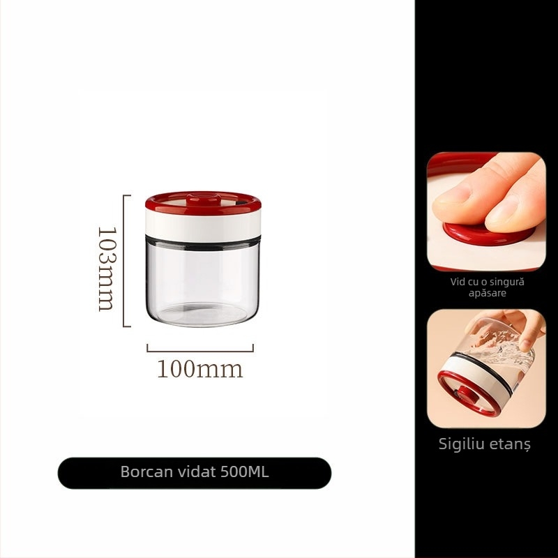 Recipient din sticlă borosilikată, sigilat în vid, pentru boabe de cafea și ceai, 800–1000 ml