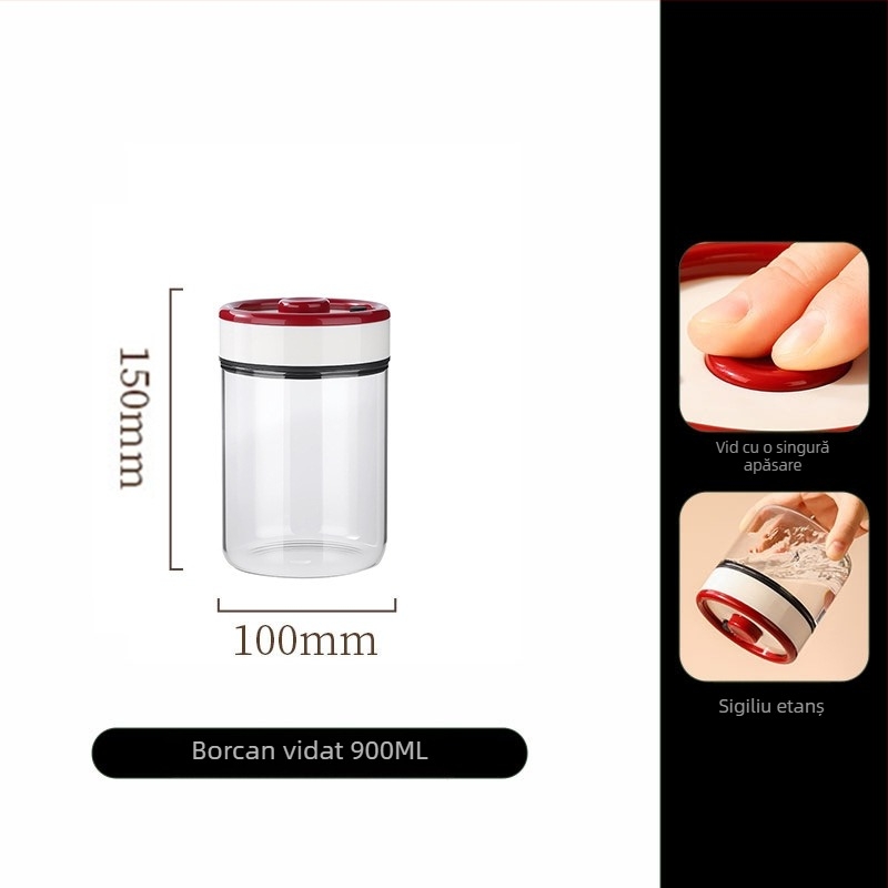 Recipient din sticlă borosilikată, sigilat în vid, pentru boabe de cafea și ceai, 800–1000 ml