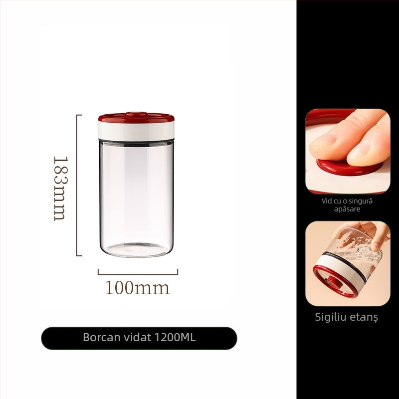 Recipient din sticlă borosilikată, sigilat în vid, pentru boabe de cafea și ceai, 800–1000 ml