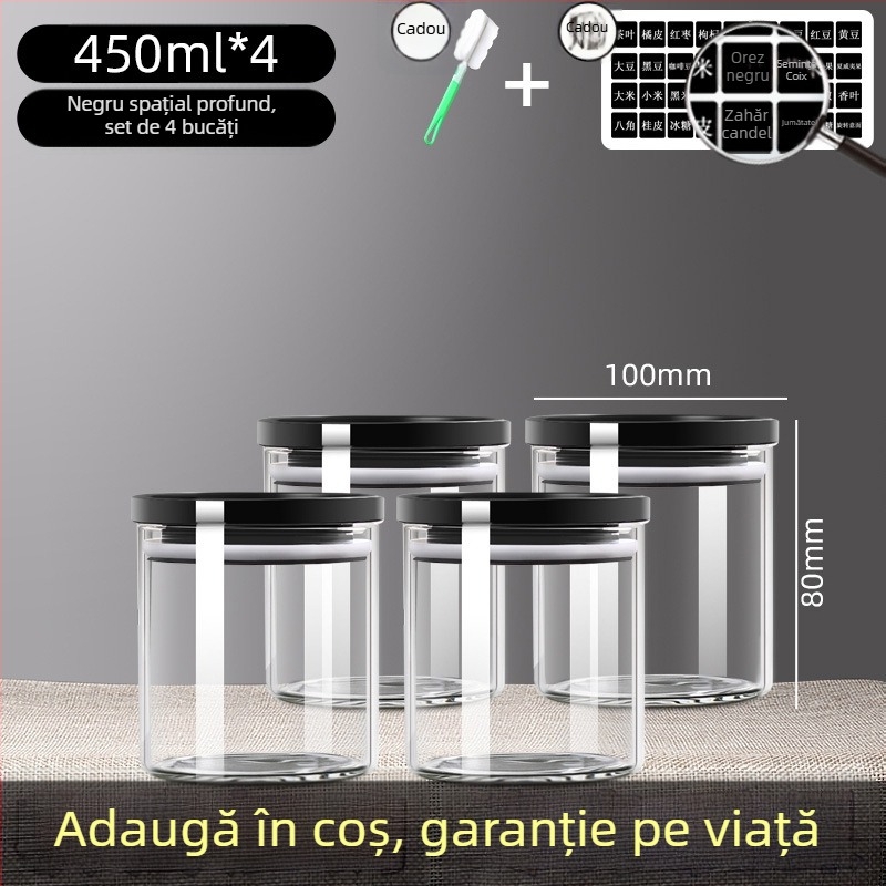 Borcan de sticlă sigilat cu capac, capacitate mare, pentru depozitare cereale, ceai, gustări și nuci