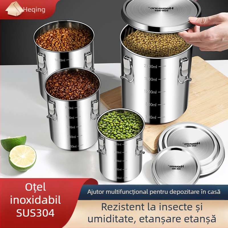 Recipient din oțel inoxidabil 304, sigilat, pentru ceai și boabe de cafea, cu cataramă, capacitate mare