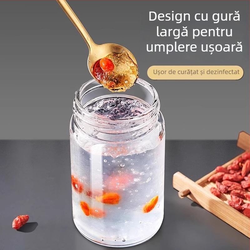 Borcan din sticlă alimentar, capac din oțel inoxidabil, etanș și rezistent la aburi și căldură; potrivit pentru Bird's Nest, dulceață și medicină tradițională chineză
