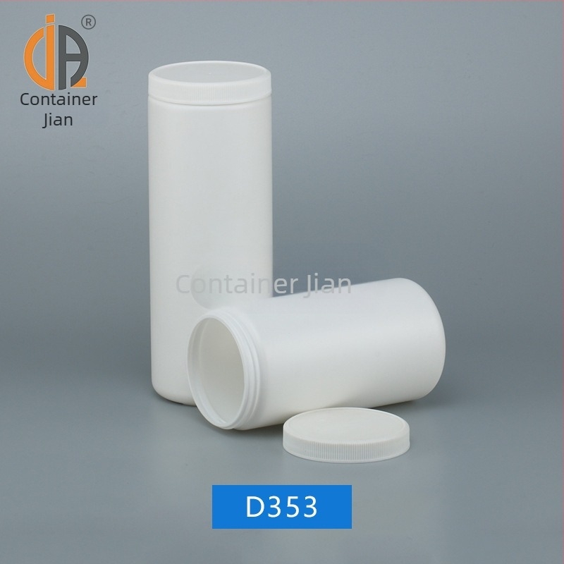 Recipient din plastic alb cu gât larg, capac intern și peliculă sigilantă, pentru pulberi, cilindric drept, 500 ml/750 ml/1 L