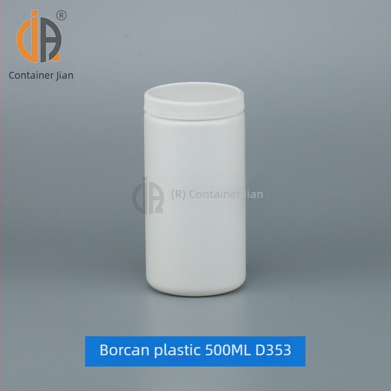 Recipient din plastic alb cu gât larg, capac intern și peliculă sigilantă, pentru pulberi, cilindric drept, 500 ml/750 ml/1 L