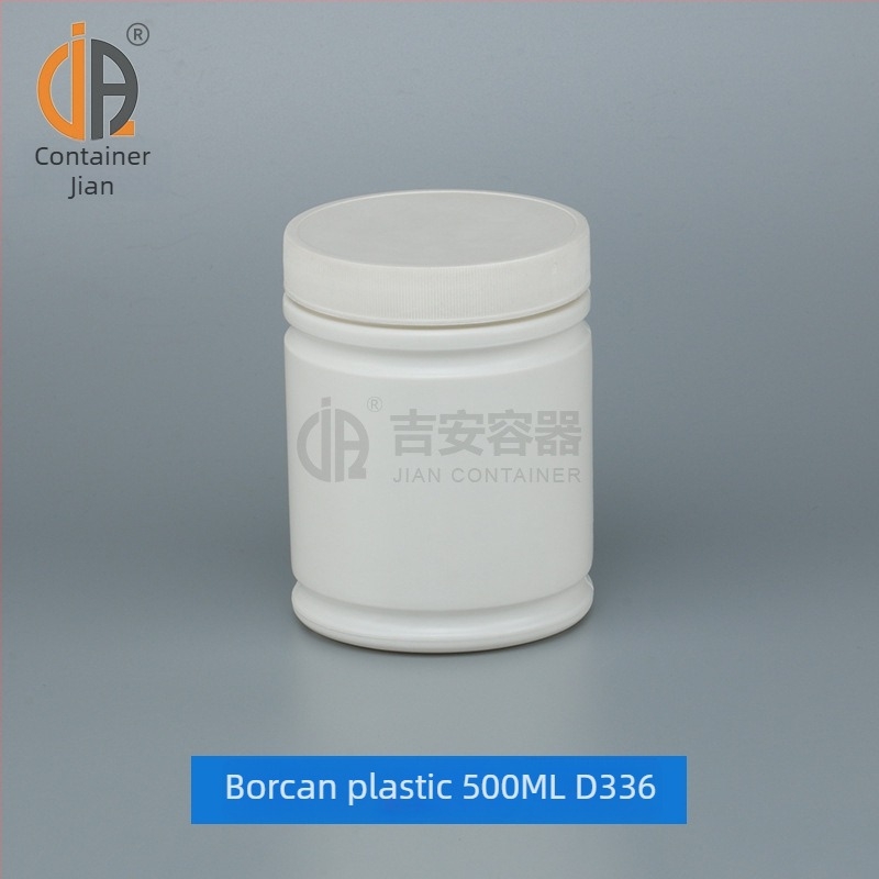 Recipient din plastic alb cu gât larg, capac intern și peliculă sigilantă, pentru pulberi, cilindric drept, 500 ml/750 ml/1 L