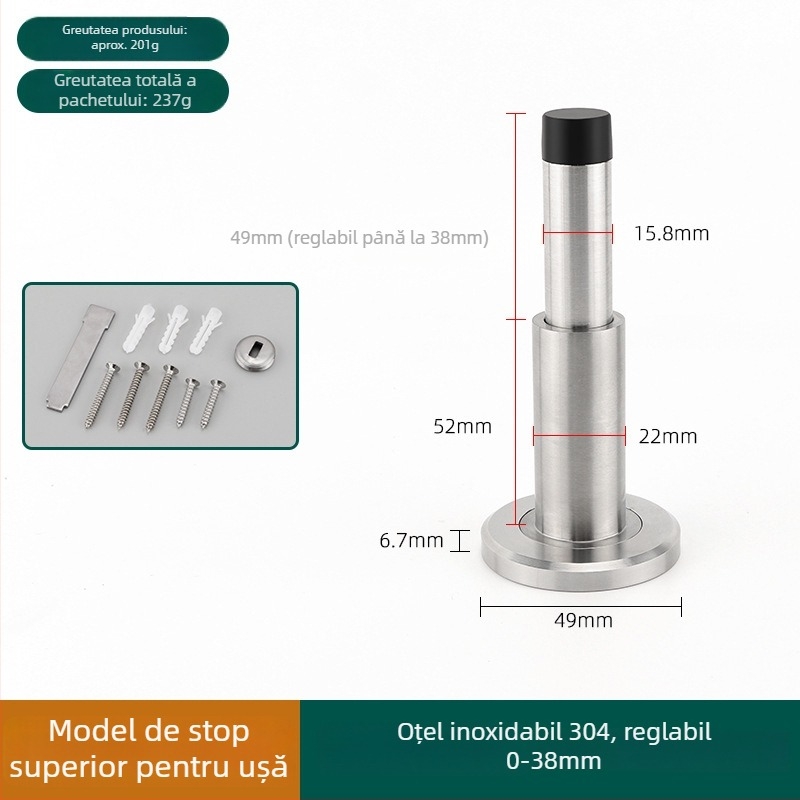 Stoper de ușă din oțel inoxidabil 304, reglabil, cu fixare magnetică pe perete, pentru baie