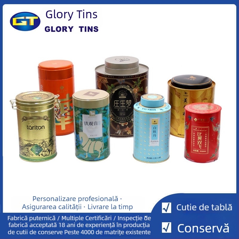 Cutie rotundă din metal pentru ceai, sigilată, capacitate mare, ambalaj premium pentru ceai