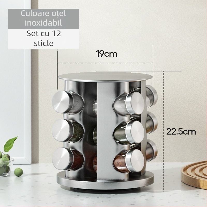 Raft pentru condimente din oțel inoxidabil, cu mai multe etaje, design nordic pentru bucătărie, platformă rotativă la 360° pentru sticle de condimente pe blat