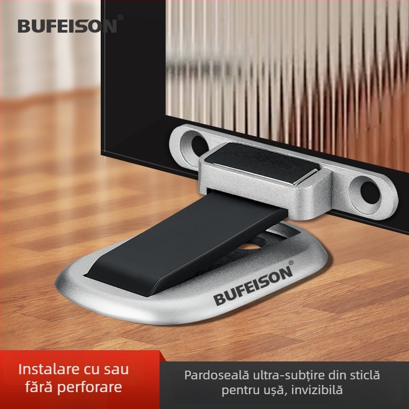 Cuier magnetic invizibil pentru ușile din sticlă, ultra-subțire, fără găuri, anti-coliziune, cadru extrem de îngust din aliaj de aluminiu
