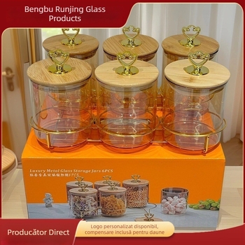 Recipient din sticlă borosilicată, capacitate mare, container etanș pentru cereale, sticlă transparentă, formă circulară, gros