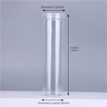 Borcan plastic transparent cu gură largă de 55 mm pentru ambalarea ceaiului