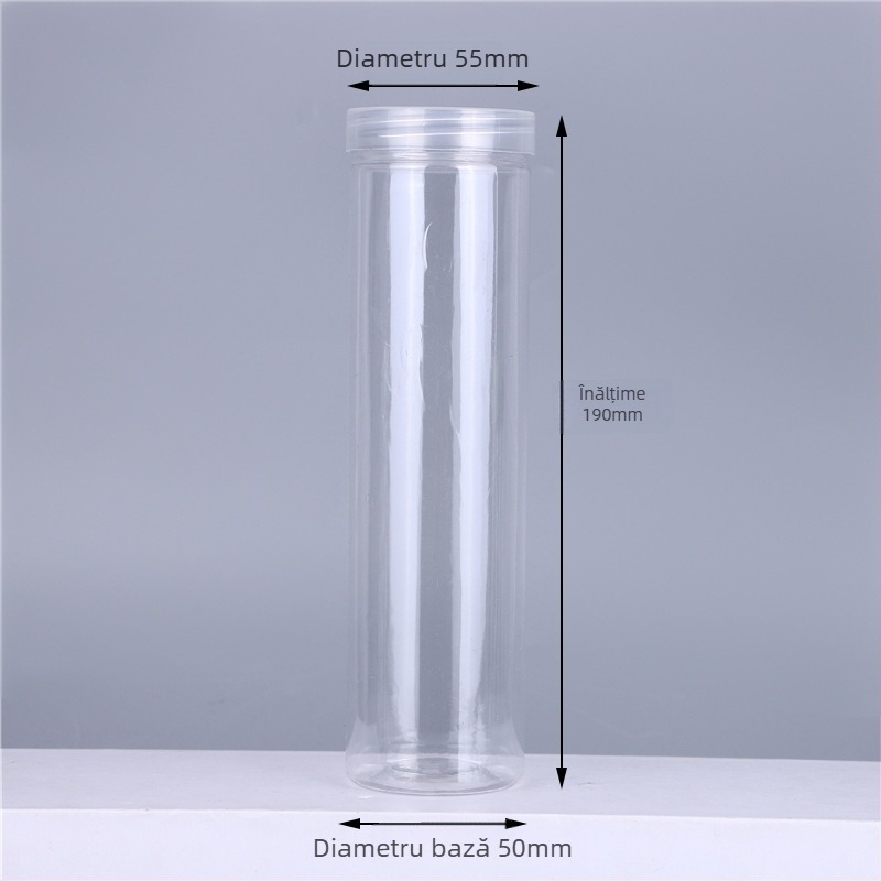 Borcan plastic transparent cu gură largă de 55 mm pentru ambalarea ceaiului