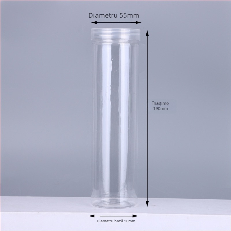 Borcan plastic transparent cu gură largă de 55 mm pentru ambalarea ceaiului