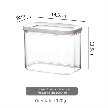Recipient din plastic etanș pentru cereale, ceai și produse uscate; pătrat, 1-2 L.