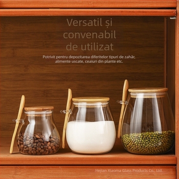 Recipient din sticlă borosilicată pentru ceai, cu lingură, sigilat, pentru gustări, fructe uscate și zahăr
