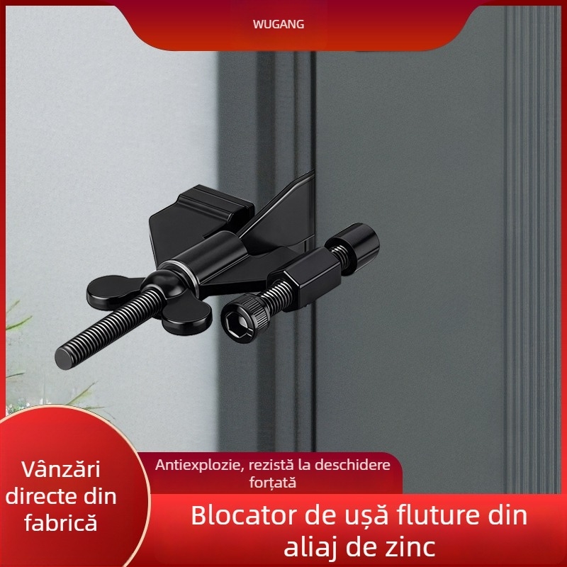 Stopper pentru uși în formă de fluture – portabil, fără găuri de montaj, pentru uz casnic și hotelier, sigur