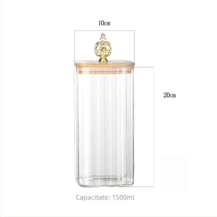Borcan din sticlă sigilat, dungi, capac din lemn, borcan de ceai în stil chinezesc nou, borcan pentru gustări și depozitare, 800–1000 ml