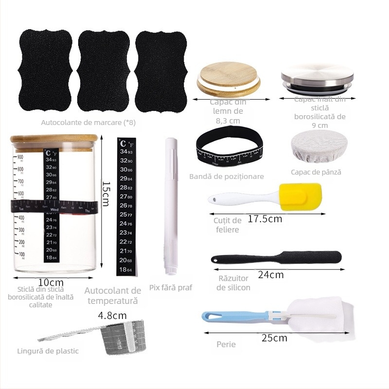 Set starter pentru aluat dospit, 32 oz, în borosilicat, recipient sigilat, rezistent la temperaturi înalte
