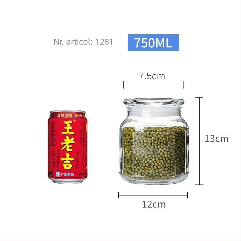 Borcan din sticlă cu capac, pentru depozitare a alimentelor, 1-2 L