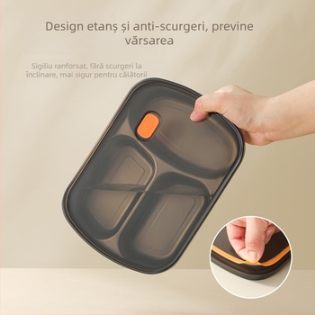 Cutie pentru prânz din oțel inoxidabil 304, cu trei compartimente, sigilată, compatibilă cu microunde, 1–2 L