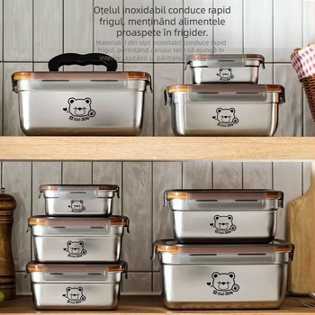 Cutie de păstrare a alimentelor din oțel inox 304, pentru frigider și congelator, cu capac
