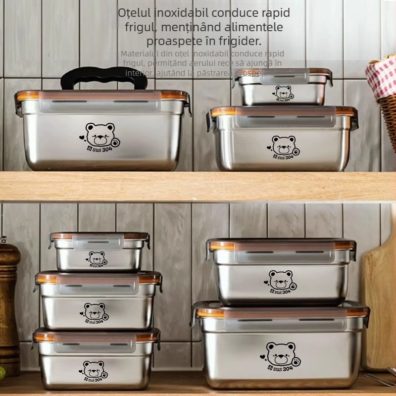 Cutie de păstrare a alimentelor din oțel inox 304, pentru frigider și congelator, cu capac