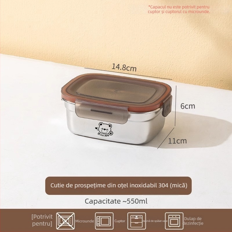 Cutie de păstrare a alimentelor din oțel inox 304, pentru frigider și congelator, cu capac