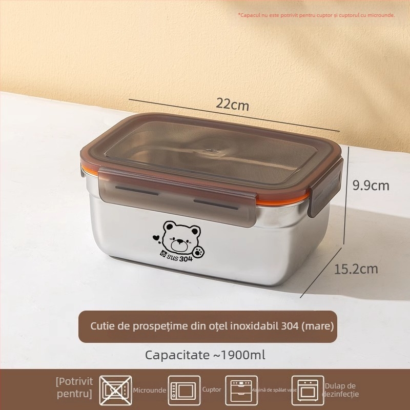 Cutie de păstrare a alimentelor din oțel inox 304, pentru frigider și congelator, cu capac