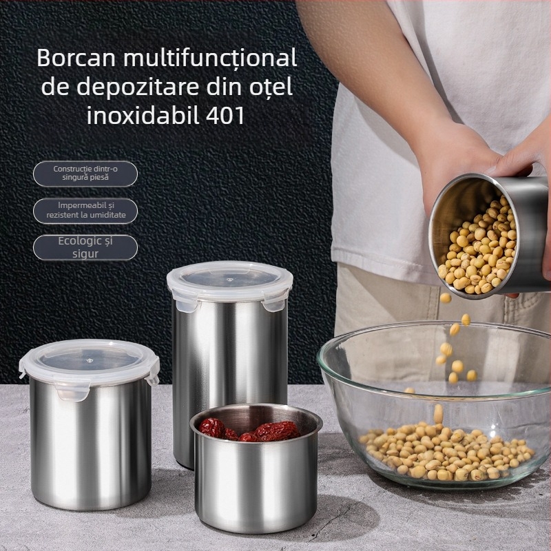 Oțel inoxidabil 401, recipient etanș cu capac de blocare, recipient de bucătărie multifuncțional pentru conservarea prospețimii, 800–1000 ml