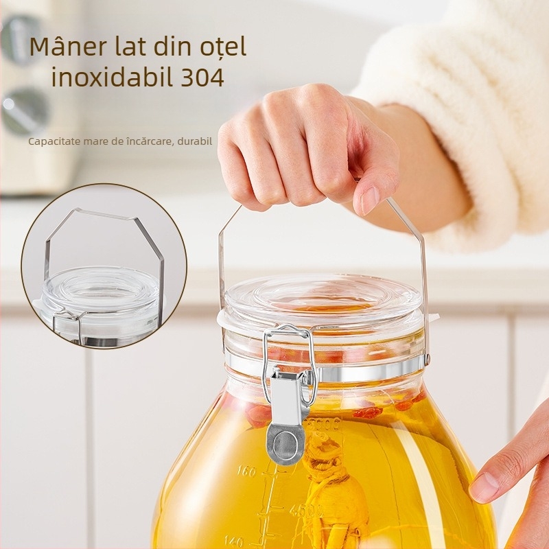 Borcan din sticlă pentru fermentare, în stil japonez, etanș, ventilație automată și recipient de enzime, cilindru de depozitare (4,1–5 L)