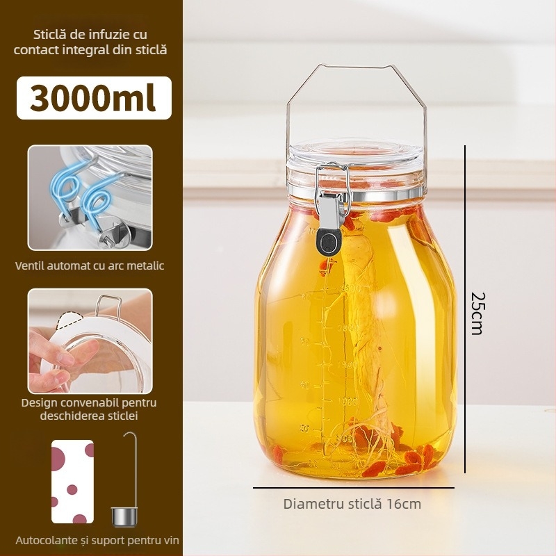 Borcan din sticlă pentru fermentare, în stil japonez, etanș, ventilație automată și recipient de enzime, cilindru de depozitare (4,1–5 L)