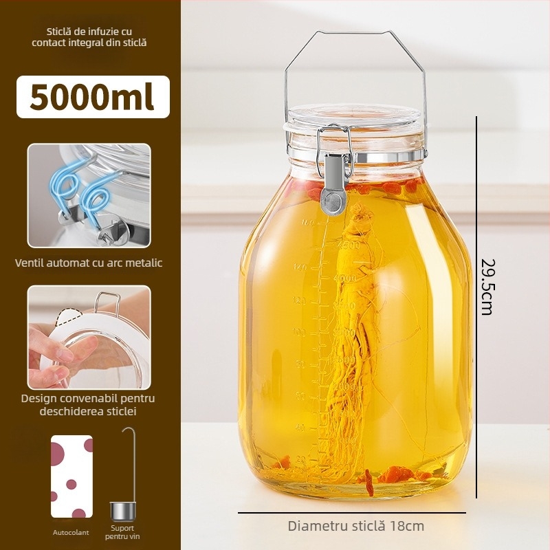 Borcan din sticlă pentru fermentare, în stil japonez, etanș, ventilație automată și recipient de enzime, cilindru de depozitare (4,1–5 L)