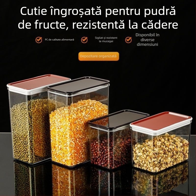 Cutie pătrată din plastic sigilată pentru pudră de fructe și pudră de ceai cu lapte – potrivită pentru alimente