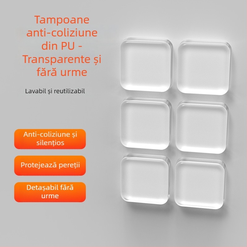 Padă PU anti-coliziune cu adeziv, tampon transparent pentru ușă, protecție pentru mâner și închiderea ușii, lavabil