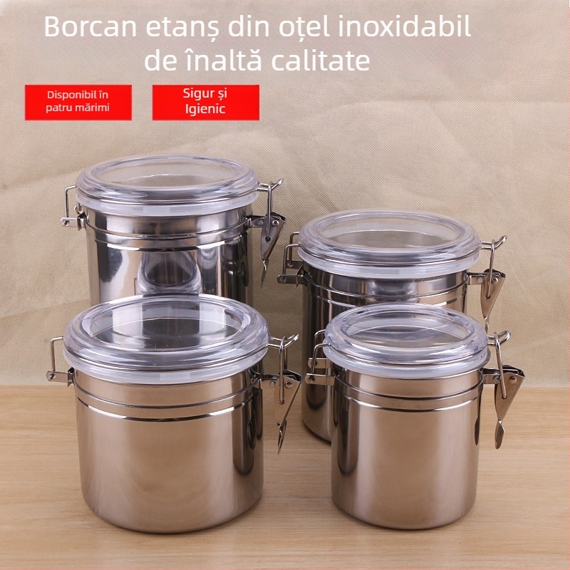 Borcan din oțel inoxidabil cu capac etanș, 800–1000 ml, pentru cafea, ceai, lapte praf, bomboane, fructe uscate și pulbere
