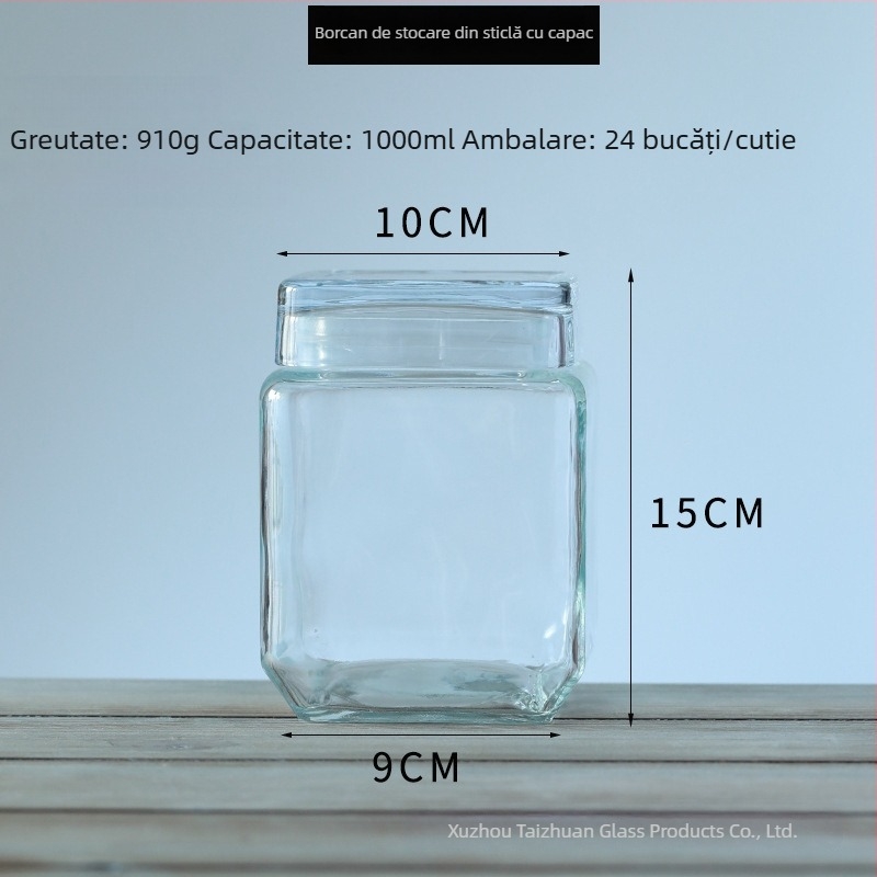 Borcan mare din sticlă transparent, cu capac etanș, pentru depozitare în bucătărie a gustărilor și cerealelor