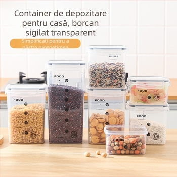 Recipient mare din plastic, sigilat, pentru bucătărie, de calitate alimentară, pentru cereale, nuci și fructe uscate; păstrează prospețimea.