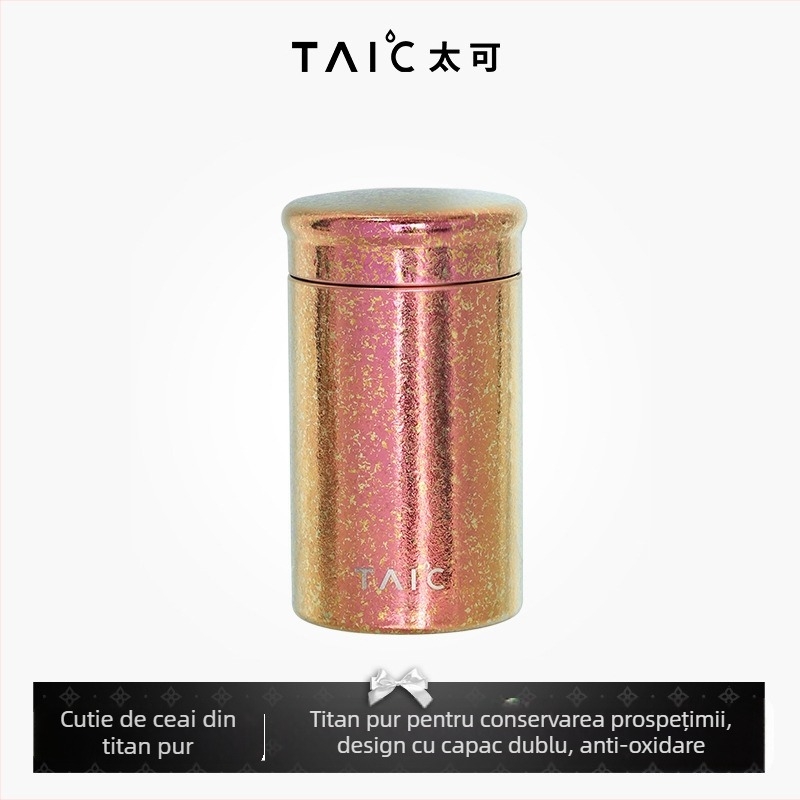 Container de ceai din titan pur și cutie pentru ceaiuri florale, mini metalic, portabil și sigilat pentru călătorii
