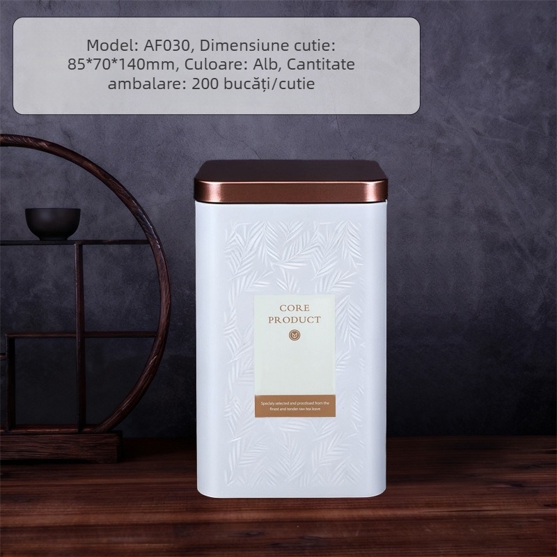 Cutie metalică pătrată pentru ceai, 125 g, ceai negru și ceai verde, imprimare UV
