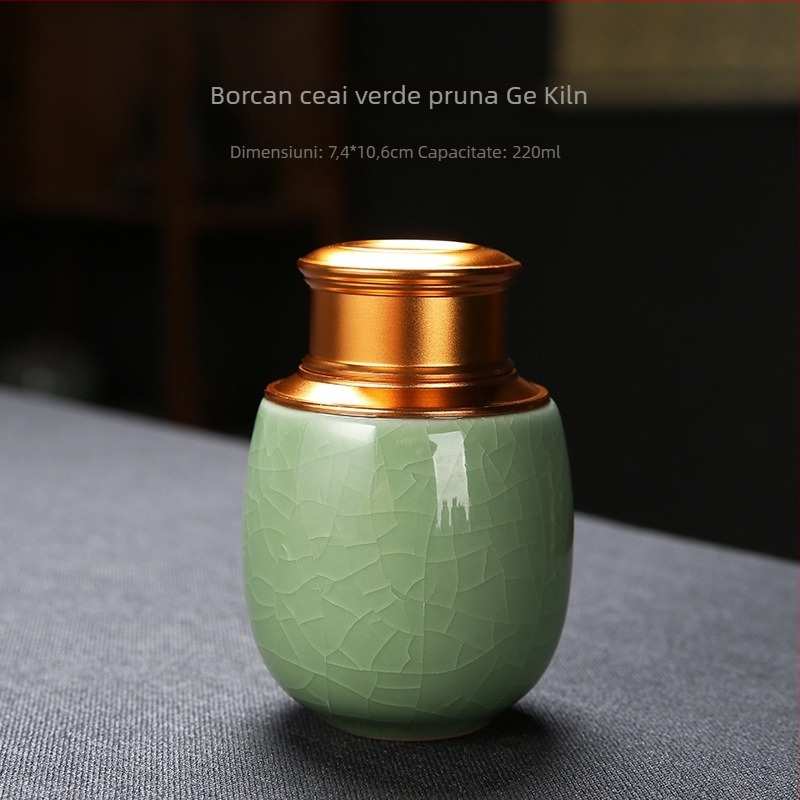 Recipient de ceai celadon, vas ceramic Ge Ware cu capac din aliaj, recipient sigilat pentru depozitare, cu logo personalizat