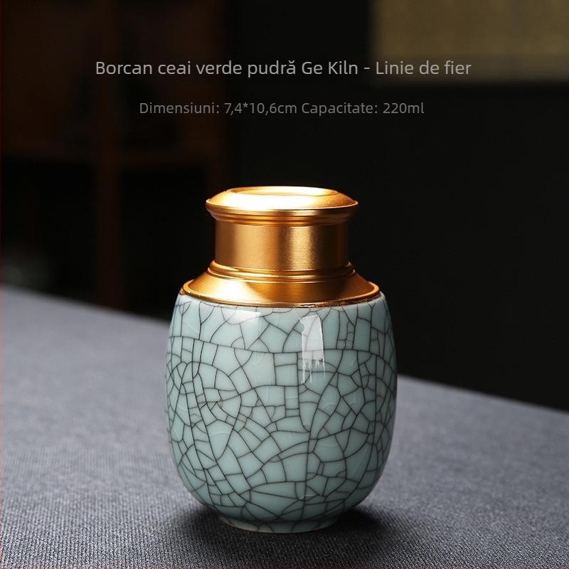 Recipient de ceai celadon, vas ceramic Ge Ware cu capac din aliaj, recipient sigilat pentru depozitare, cu logo personalizat
