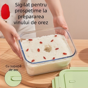Recipient de fermentare a vinului de orez, cu capac – sticlă borosilicată, capacitate mare