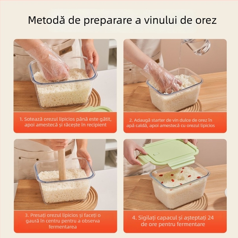 Recipient de fermentare a vinului de orez, cu capac – sticlă borosilicată, capacitate mare