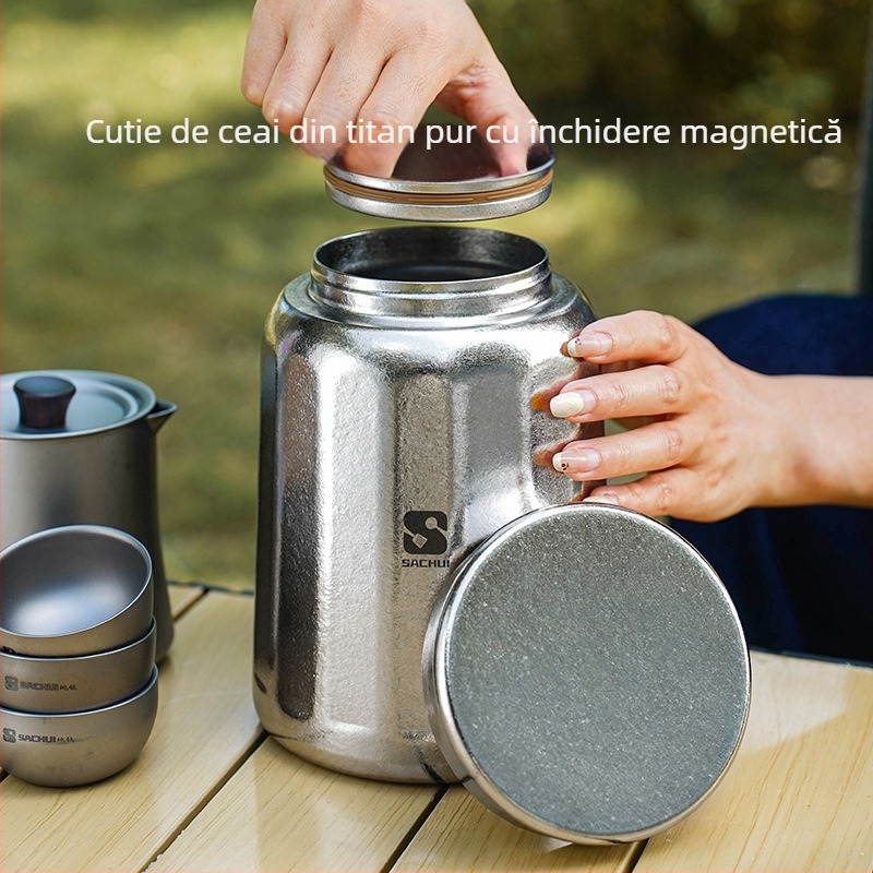 Recipient pentru ceai din titan pur, cu închidere magnetică, depozitare ceai pentru uz casnic, capacitate mare