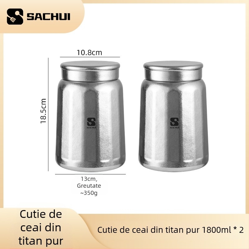 Recipient pentru ceai din titan pur, cu închidere magnetică, depozitare ceai pentru uz casnic, capacitate mare