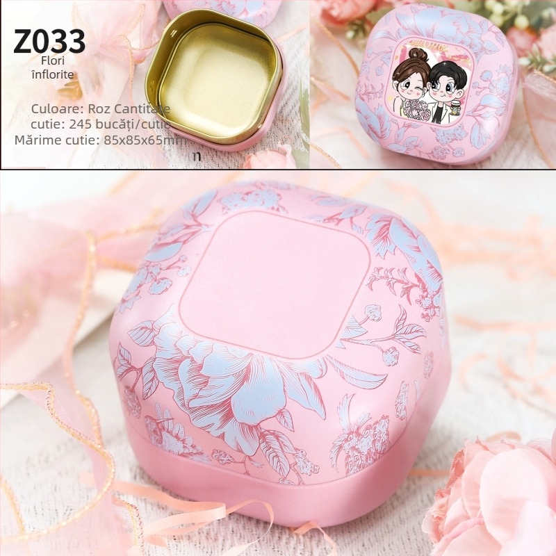 Nou recipient rotund din metal pentru ceai cu design camelia, cutie metalică pentru ceai și bomboane